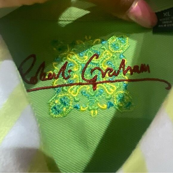 Robert Graham Blue / Lime Green Stripes Button Down Shirt with French Cuff Sz XL - Picture 3 of 6